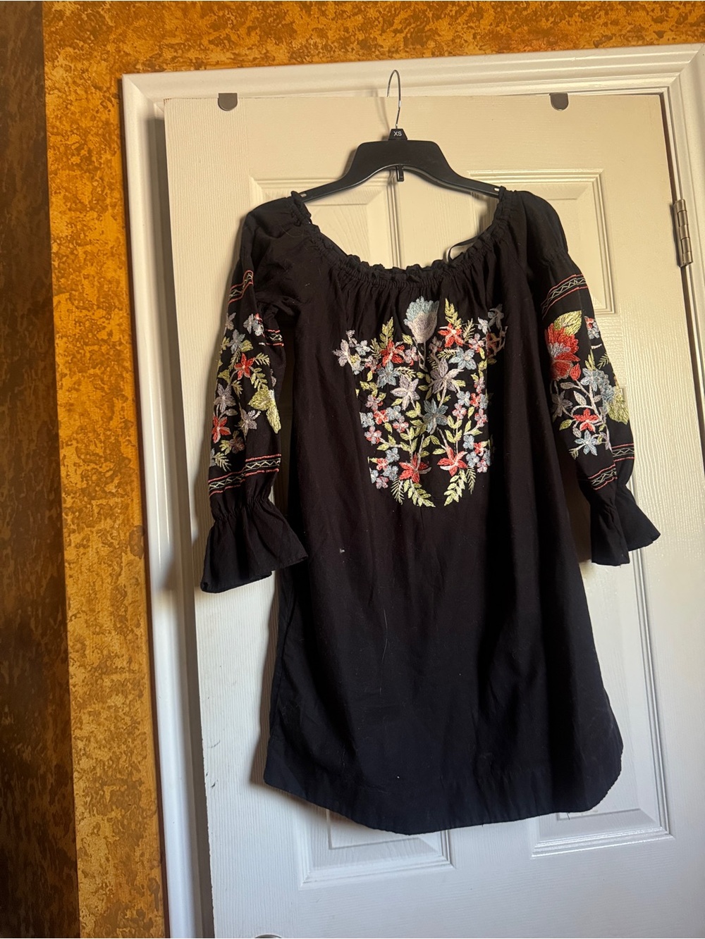 Free People Black Embroidered Boho Peasant Dress